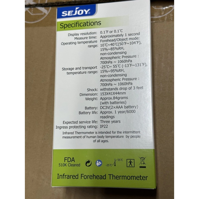 Cooper-Atkins Sejoy Digital Infrared Forehead Thermometer - White DET-306 Batteries