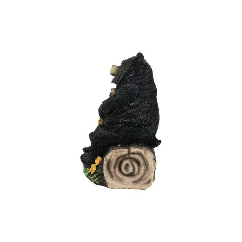 Papa Mama Black Bears and Cub Sitting On Log with