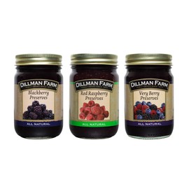 Dillman Farm All Natural Berry Preserves Variety 3 Pack |Blackberry Preserves, Raspberry Preserves & Very Berry Preserves| Gluten-Free, Non-GMO, Vegan, Kosher, Eco-Friendly, Preservative Free - 16 oz
