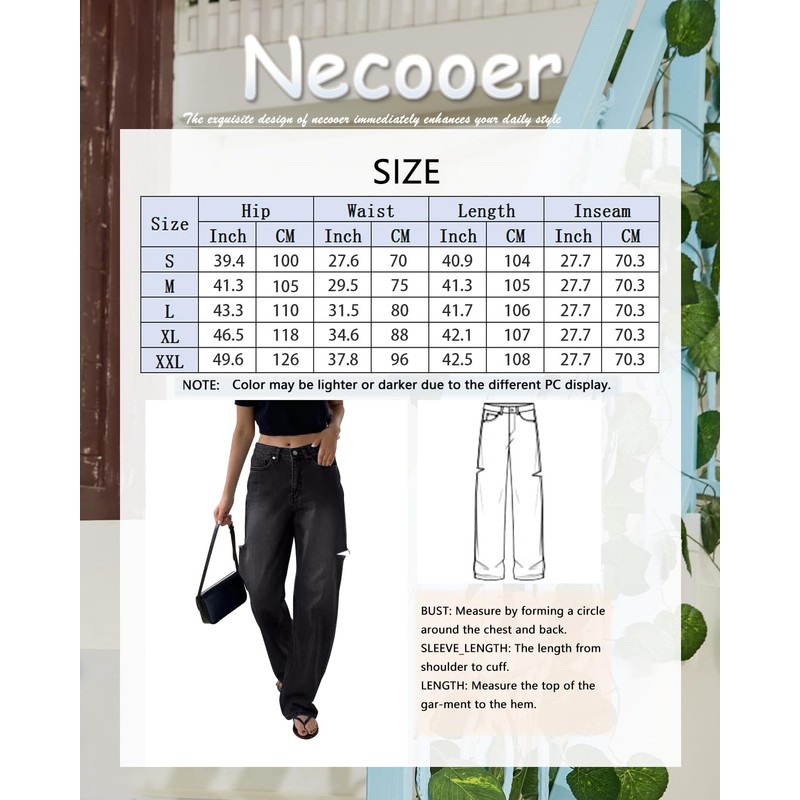 Necooer Women's Wide Leg Jeans High Waisted Distressed Boyfriend Jeans