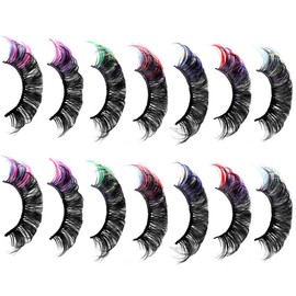 Baluue Pestañas Postizas de Colores para Cosplay 7 Pares Multi-capa Densas Efecto Wispy Mujeres Halloween Festivales