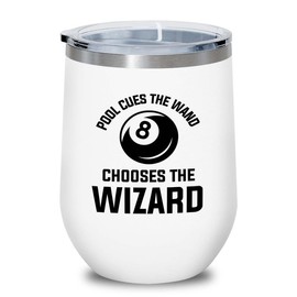 Billiard White Edition Wine Tumbler 12oz - Pool cues - Pool Player Gifts Table Rail Balls Chalk Cue Sticks