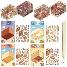 Thoquene 4 Sets 3D Vinyl Sticker Scene Set for Relief Stress, with Tweezers