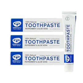 Green People Peppermint and Aloe Vera Toothpaste Bundle - Organic, Fluoride Free & SLS Free - for Sensitive Gums, 3X 50ml