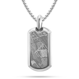 RTZN® Meteorite Necklace for Men – Premium Meteorite Mens Dog Tag Pendant Necklaces with Silver Stainless Steel Chain 22" Inch + 2" Extension