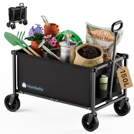 Collapsible Wagon Cart with Wheels, 150L Lightweight Foldable Utility Cart, Portable Rolling Wagon for Garden, Shopping, Sports, Camping, Transport, Black