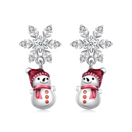 KoyeKei Christmas Snowman Earrings for Women 925 Sterling Silver Snowflake Dangle Drop Earrings Winter Snow Flower Jewelry Cute Holiday Christmas Stocking Stuffers Gifts for Daughter
