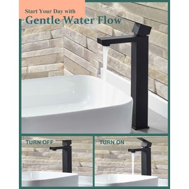 KUZOR Tall Vessel Sink Faucet Matte Black, Single Hole One Handle Tall Bathroom Faucets with Metal Pop Up Drain, 304 Stainless Steel Square Modern Faucet for Bowl Sink, Black Matt 12.5 Inch