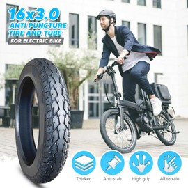 16x3.0 Ebike Tire and Tube Set for Electric Bike, 8-Level Design, 16 X 3.0 Antipuncture Snow Tyre for E-bike with Bent Valve Inner Tube, Neumático Camara 16x3 Off-road All-Terrain Tread