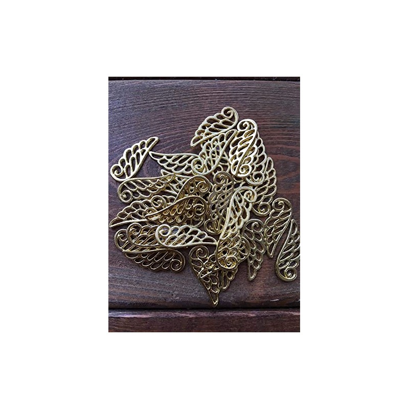 50 Pieces Wing Feather Golden Charms Decor Craft Handmade Accessories