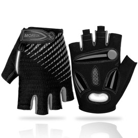 LUROON Cycling Gloves Half Finger Gel Padded Bike Gloves Anti-Slip Shock-absorbing Hand Protect Fingerless Summer Bicycle Short Gloves for Mens & Women (L, Grey)
