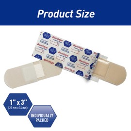 MED PRIDE Sheer Bandages Non Latex for Sensitive Skin, Sterile Plastic Strips with Nonstick Pad, Hypoallergenic Adhesive, 100 Pieces (1” x 3”)
