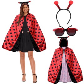 Sunshine smile Women's Ladybird Costume, Lady Bug Costume, Adult Ladybird Costume with Accessories, Carnival Red/Black Cape Party, Ladybug Costume Adult