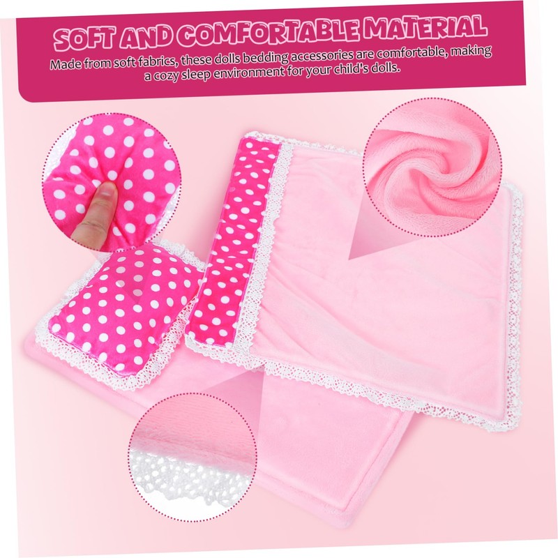 KOMBIUDA Miniature Bedding for Dollhouses 4pc Mini Blanket Crib Pillow