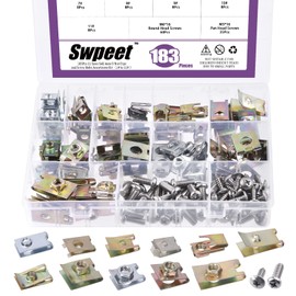Swpeet - Juego de 183 piezas de tuercas en U y tornillos chapados en zinc, clips de coche para panel interior SAE