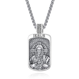 KINGWHYTE Jesus Necklace 925 Sterling Sliver Catholic Jewelry Amulet Jewelry Religious Gifts Jesus Pendant For Men With Stainless Steel Pearl Chain 22+2inch(60cm)