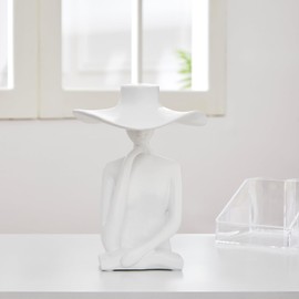 Ottalent Modern Resin Fashion Girl Sculpture, Meditation Thinker White Statue Tv Stand Décor, Silence is Gold Abstract Art for Living Room Bedroom Shelves (Reading)