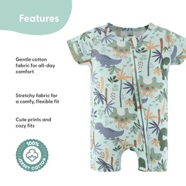 The PeanutShell Baby Boy Rompers 2 Pack - 100% Cotton Rompers for Newborn, Infant and Baby Boys - Newborn Clothes 0-3 Months - Green Dino