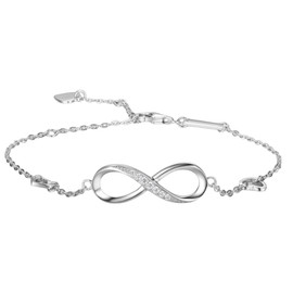 925 Sterling Silver Infinity Bracelet or Anklet for Women - Elegant & Timeless Design with Cubic Zirconia, Durable & Hypoallergenic. Adjustable Length. Classic Piece of Women's Jewellery by Ginger Browne.
