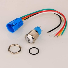 Gebildet 12V-24V/5A 16mm Pre-Wiring Momentary Speaker Horn Push Button Waterproof Metal Switch with Red Led Light for Car Boat