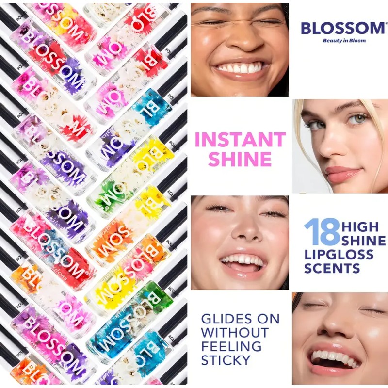 Brillo Labial Blossom Mentolado Roll-on Hidratante Vegano con Flores