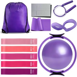 GQIRIL Pilates Equipment Set for Women - 12PCS Pilates Starter Accessories Kit with 10'' Ball, Magic Circle, Yoga Ring, Resistance Bands, Stretching Strap for Home Workout Exercise Beginner Essentials