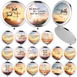 RattanView 18 Pcs Christian Compact Mirrors Gifts for Women Religious Pocket Makeup Mirror with Bible Verse Scripture for Church Inspirational Christian Party Favors Staff Teacher