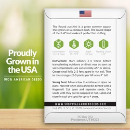 Survival Garden Seeds - Round Zucchini Seed for Planting - Pack with Instructions to Plant and Grow Small Green Zucchinis in Your Home Vegetable Garden - Non-GMO Heirloom Variety