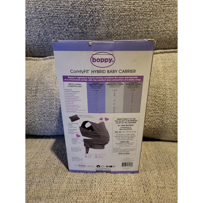Carries children 8-35 lb. Boppy Buckle-Free Baby Carrier heathered grey