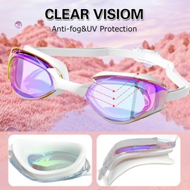 ProudDemon Schwimmbrille mit Verstellbarem Band, Getönte Gläser, Schwarz-Weiß (White Purple)