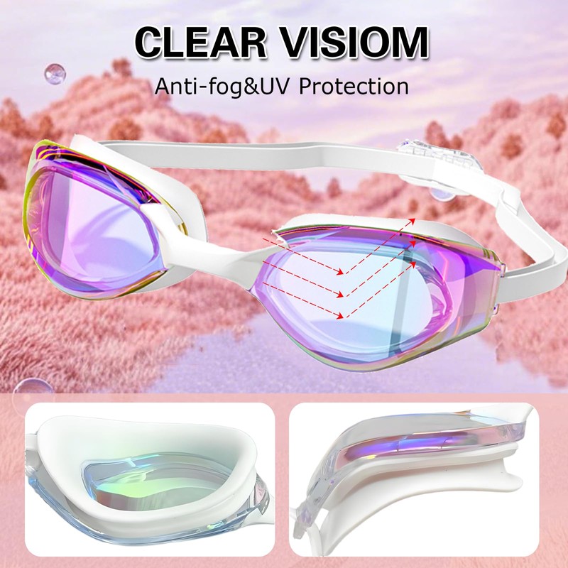 ProudDemon Schwimmbrille mit Verstellbarem Band, Getönte Gläser, Schwarz-Weiß (White Purple)