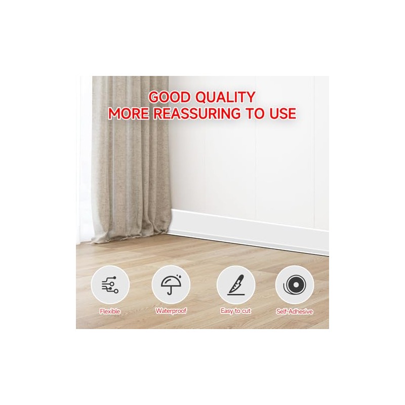 Flexible Baseboard Molding Trim 3 Inch(W) x 20 Feet(L) Self