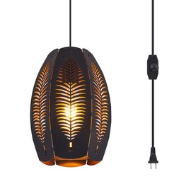 YLONG-ZS Farmhouse Hanging Lights Fixtures with 16.4 FT Plug in Cord Black and Gold Metal Pendant Light Cage in-Line On/Off Dimmer Switch Rustic Swag Ceiling Lamps for Bedroom Living Room