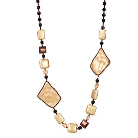 Xalroco Long Necklace / Beaded Statement Necklace / Adjustable Cord and Fabric Necklace with Geometric Metals, Braided Balls, Ceramic, Shell, Lava or Natural Stone Beads / Fashion Jewelry (Brown/Geometric Metals)