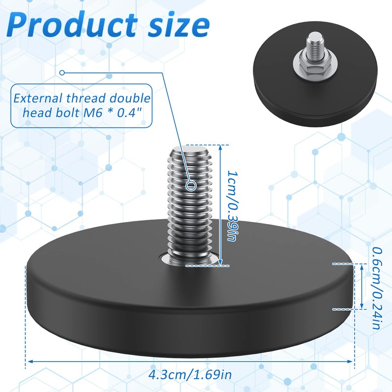 6Pcs Neodymium Mounting Magnet Base - 1.7 Inch Round M6