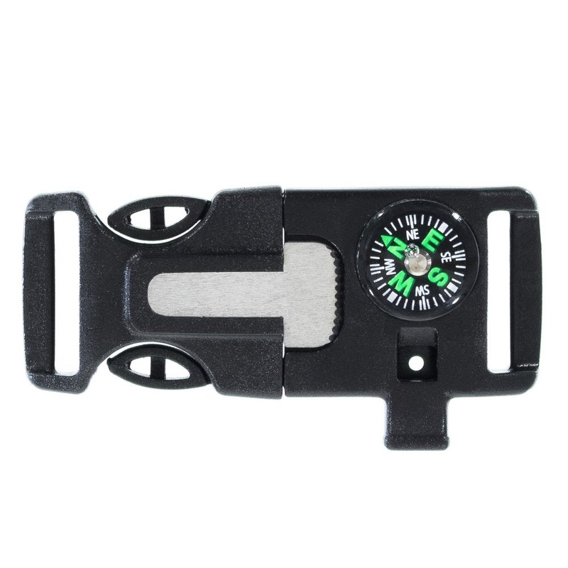 West Coast Paracord Emergency Whistle Buckle with Flint Scraper Compass