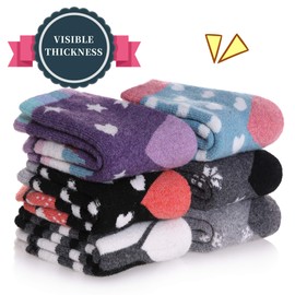 SDBING 6 Pairs Kids Wool Hiking Socks Toddler Boys Girls Winter Warm Cozy Thick Thermal Boot Socks (8-12 Years, Cute Animal)