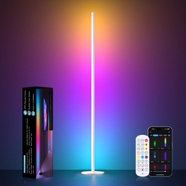 Eastfine White Corner Floor Lamp, LED Corner Lamp with Music Sync, APP & Remote Control RGBW IC Floor Lamp Color Changing Ambient Lighting for Living Room, Bedroom, Gaming, Party