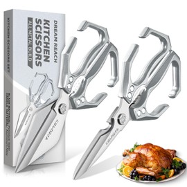 Dream Reach Kitchen Scissors Set - Multifunctional Heavy-Duty Kitchen Shears for Food, Meat Scissors Dishwasher Safe, Poultry shears for Chicken, Meat, Seafood, Bone Cutting (Silver)