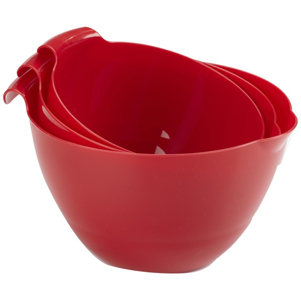Linden Sweden 3-Piece Mixing Bowl Set - Includes 1.5, 2 and 2.5-qt Bowls with Handles and Easy-Pour Spouts - Stackable for Space-Saving Storage - Dishwasher and Microwave-Safe, Red