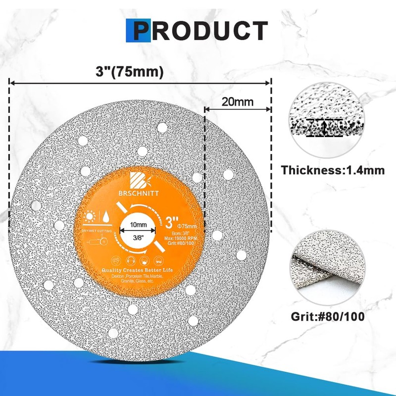 BRSCHNITT Rock Slab Grinding Disc - 3 inch Glass Cutter