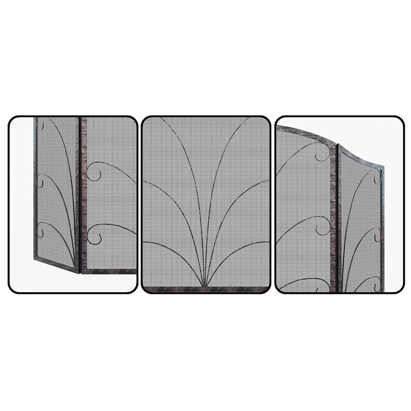 Kingson 3-Panel Arched Childproof Fireplace Screen Decorative, Handcrafted Scroll Wrought