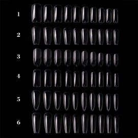 100PCS Fake Nails Tips Clear Acrylic Nail Tips Full Cover Half Cover False Nail Artificial Nails Coffin Shaped Ballerina Nails Tips for Nail Salons and DIY Nail Art 10 Sizes VCXN