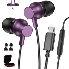 AIAUXAI USB C Headphones Wired in Ear Earbuds with Microphone Magnet,Purple