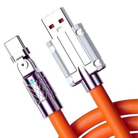 Chubby Cable Lightning 120W USB iPhon Fast Charging Cable180 Degree Fast Rotating Cable, Heavy Duty, Data Transferring Charging Cable Silicone Cord Compatible with iphon and iPd (Orange 6ft)