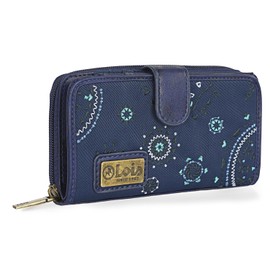 Lois - Wallet for Women Embroidered with Card Holder with Mandala Motifs. Canvas and PU Leather for Daily Use with Zipper RFID Protection. 304416, Navy Blue (304416)