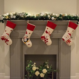 TRIXES Christmas Stocking Set of 4 – x4 Large Xmas Stockings for Children with Christmas Characters Penguin, Santa, Mr Snowman and Polar Bear - Multipack Christmas Stockings Large Xmas Decoration