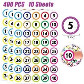 400 Number Stickers 1-40, 10 Sheets of Polka Dot Waterproof/Oil-Resistant/Tear-Resistant Removable Numbered Labels, Suitable for Storage Boxes, Cabinets, Bookshelves, Desks, Chairs, etc. (1 Inch)