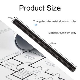 Scale Ruler, Architectural Ruler, Aluminium, Triangular, Metric Scales 1:20, 1:25, 1:50, 1:75, 1:100, 1:125, Standard, 15 cm Long, for Architects, Students, Draftsmen and Engineers, Black (5)