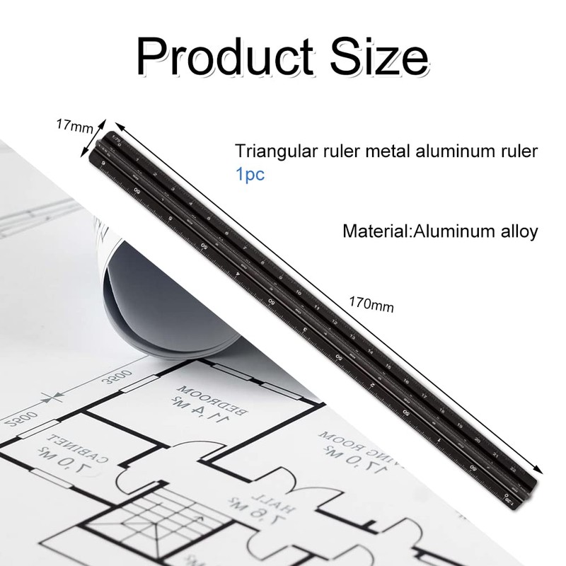 Scale Ruler, Architectural Ruler, Aluminium, Triangular, Metric Scales 1:20, 1:25,